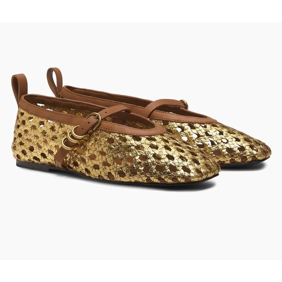 rag & bone Shoes - rag & bone Spire Woven gold brown leather Mary Janes flats size 38